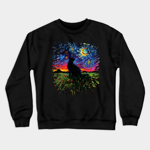 Black Cat Night (Splash Version) Crewneck Sweatshirt by sagittariusgallery